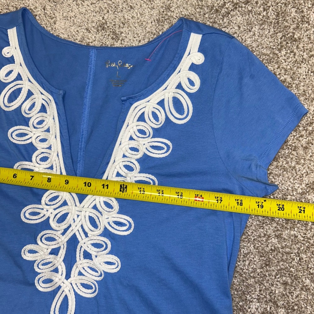Lilly Pulitzer Brewster Blue Pima Cotton Soutache Embroidered Shift Dress Large - Picture 3 of 8